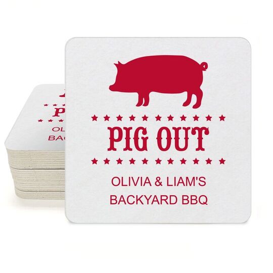 BBQ Pig Square Coasters